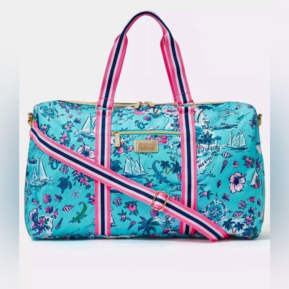 NWT✨Lilly Pulitzer Road Trip Special Edition Tropical Blue Pink Getaway Bag RARE - Picture 8 of 13